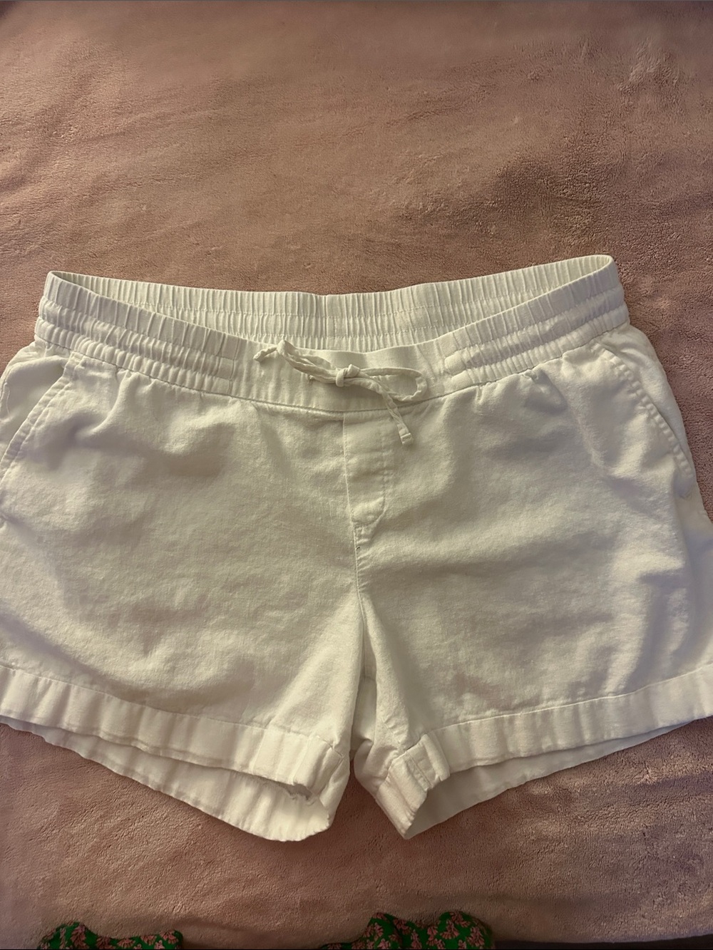 Old Navy Linen White Elastic Waist Drawstring  Shorts
